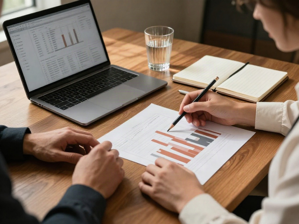 Consultants reviewing performance charts and business analytics together